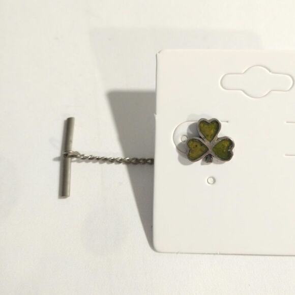 Shamrock Tie Tack 925 Sterling Silver With Green Enamel Vintage Irish Clover - Picture 2 of 11